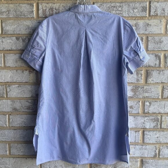 HD in Paris Short Sleeve Button Up Collared Striped Blue/White Shirt Size 0 - Picture 2 of 8